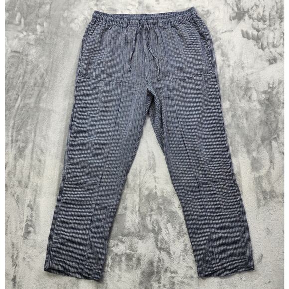 Time and Tru Pants Womens L Blue Striped Linen Blend Pull-On Pants Drawstring - Picture 1 of 11